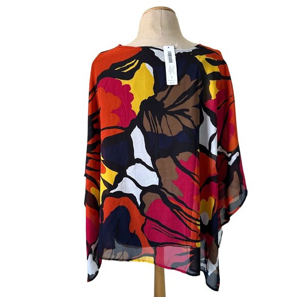NWT Chicos Womens M Floral Print Sheer Poncho Top Multicolor Polyester Blend - Picture 2 of 7